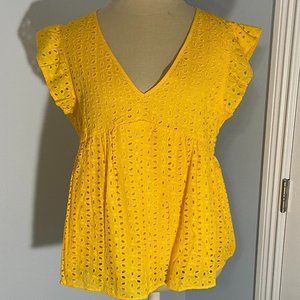 Source Unknown Sunny Yellow Eyelet Flutter Sleeve Top